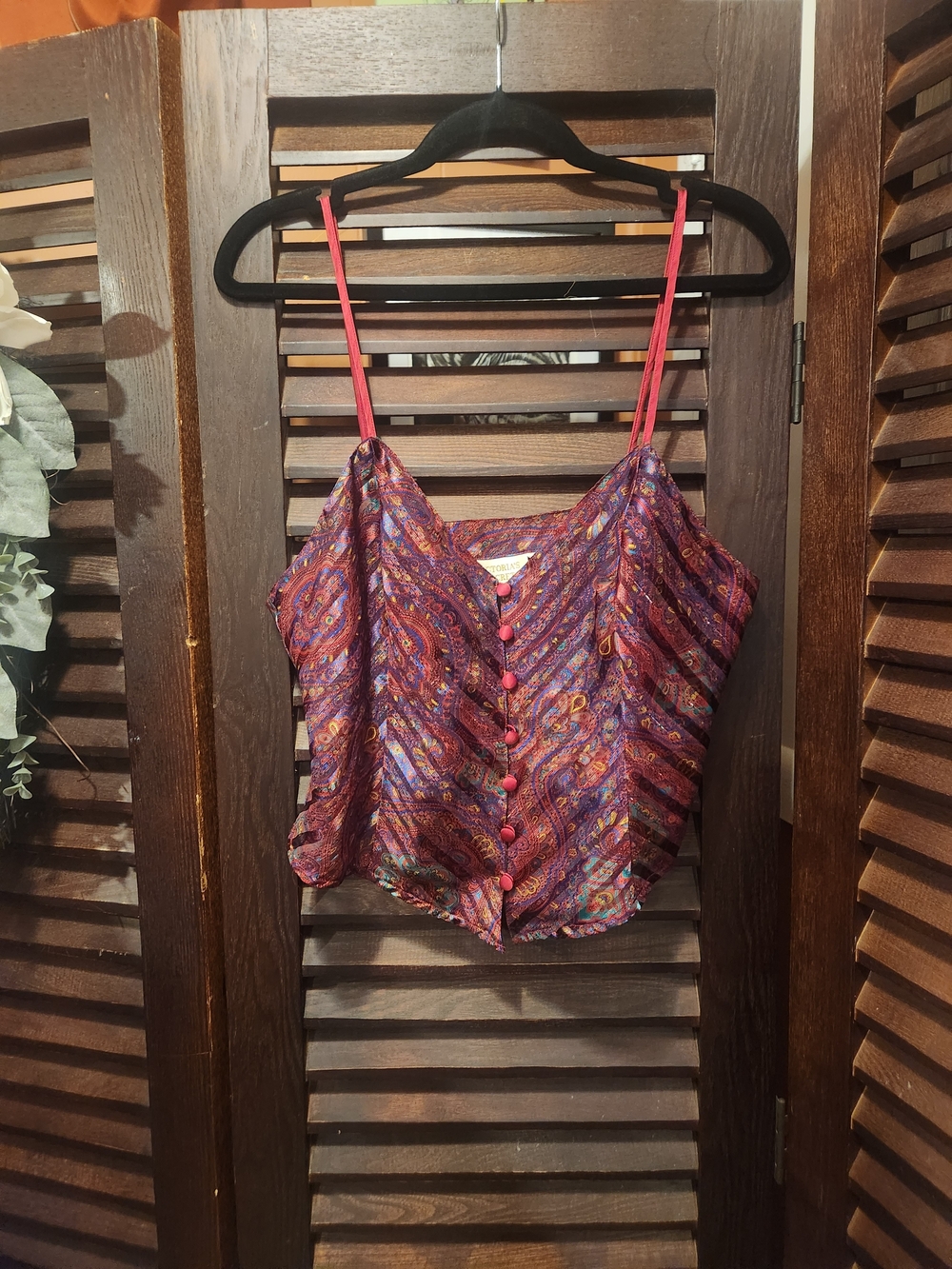 Vintagr Victoria's Secret Sheer Purple Multicolor Paisley Button-Front Cami